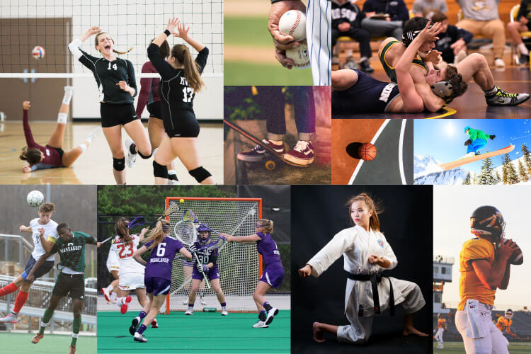 Collage of sports that participants would benefit from custom-fitted mouthguards to protect their teeth